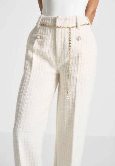 Nathalie - Tweed Trousers with Belt - Cream