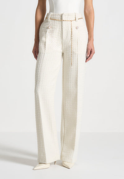 Nathalie - Tweed Trousers with Belt - Cream