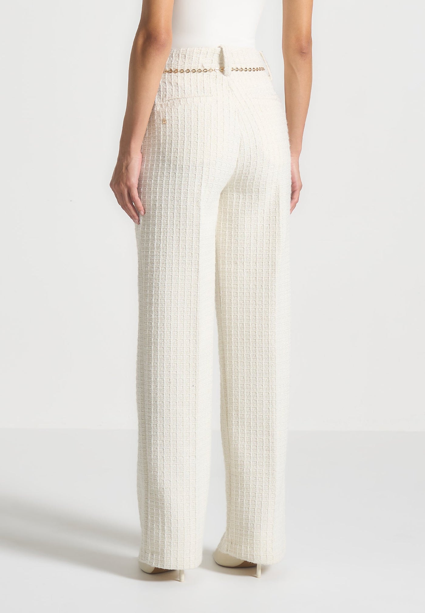 Nathalie - Tweed Trousers with Belt - Cream