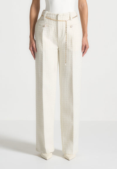 Nathalie - Tweed Trousers with Belt - Cream