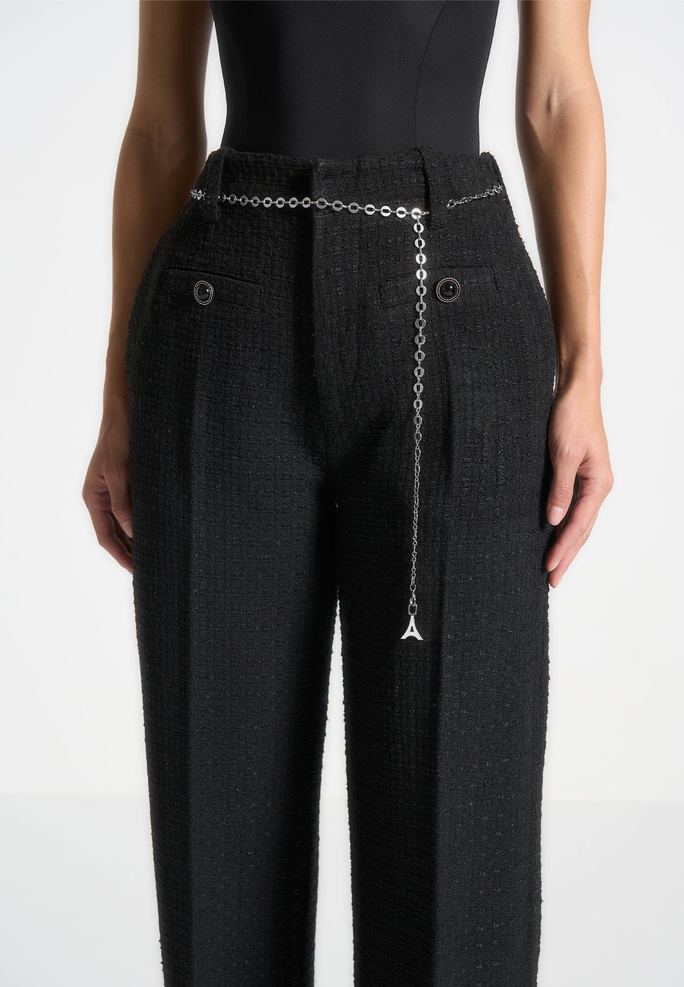 Nathalie - Tweed Trousers with Belt - Black