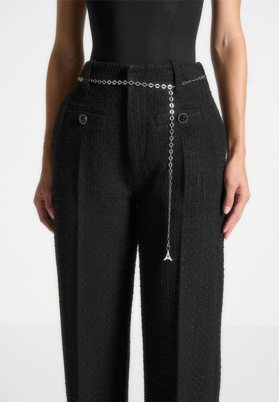 Nathalie - Tweed Trousers with Belt - Black