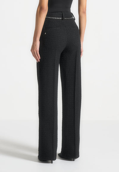 Nathalie - Tweed Trousers with Belt - Black