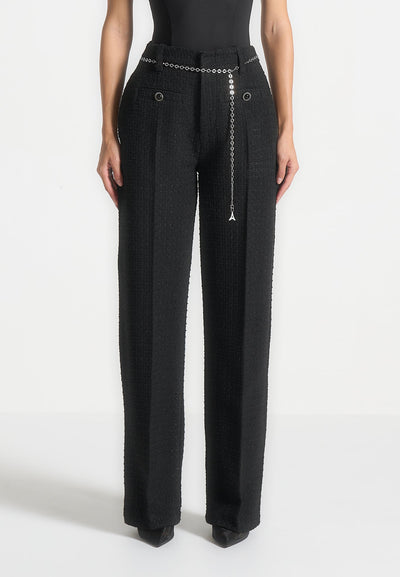 Nathalie - Tweed Trousers with Belt - Black