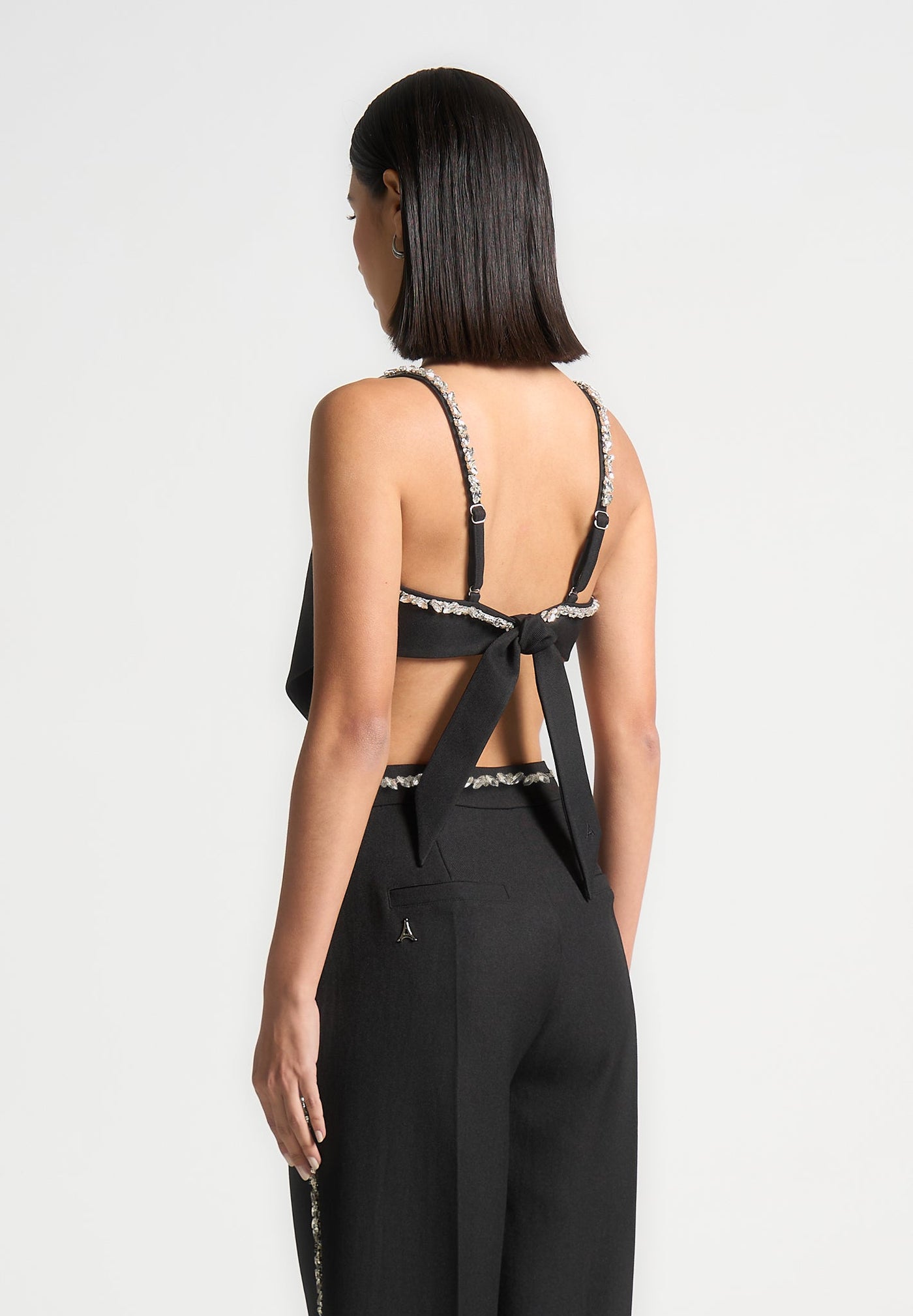 Eloise - Embellished Strap Handkerchief Top - Black