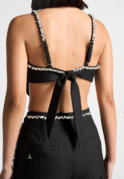 Eloise - Embellished Strap Handkerchief Top - Black