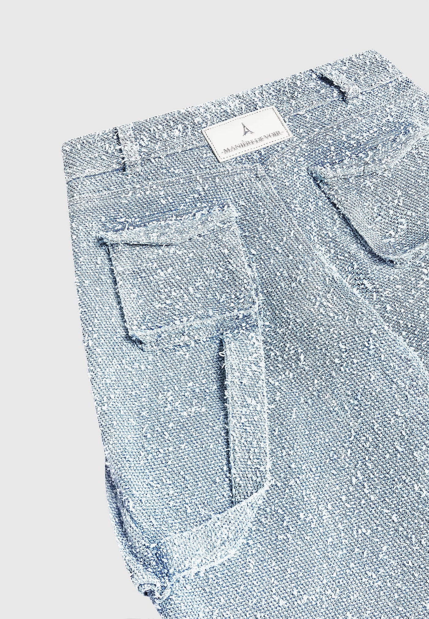 Anne - High Waisted Boucle Denim Cargo Pants - Mid Blue