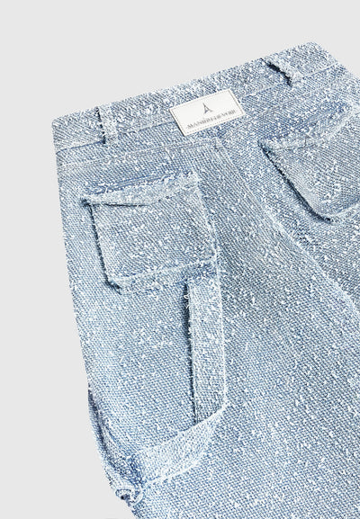 Anne - High Waisted Boucle Denim Cargo Pants - Mid Blue