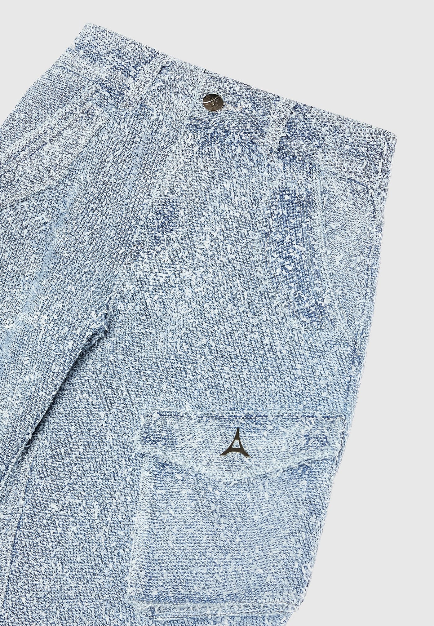 Anne - High Waisted Boucle Denim Cargo Pants - Mid Blue