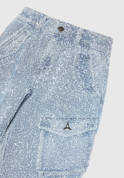 Anne - High Waisted Boucle Denim Cargo Pants - Mid Blue