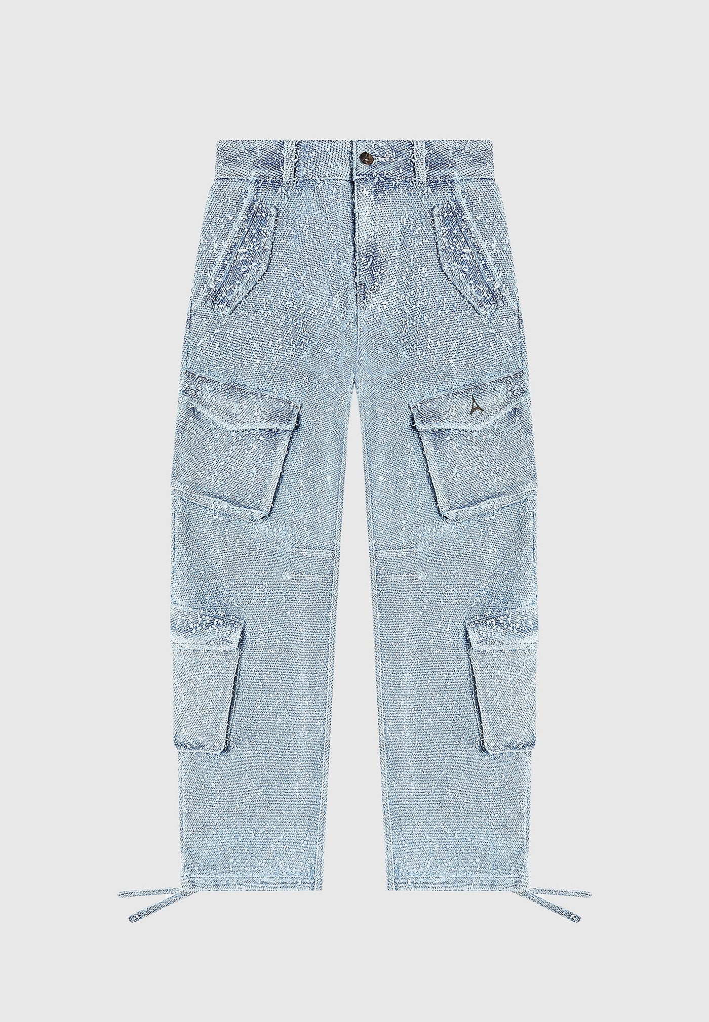 Anne - High Waisted Boucle Denim Cargo Pants - Mid Blue