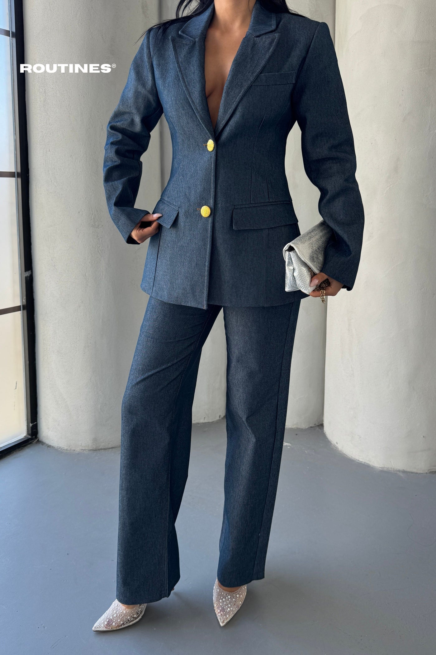 Routines Blazer Two Piece Denim Pants Set 2026