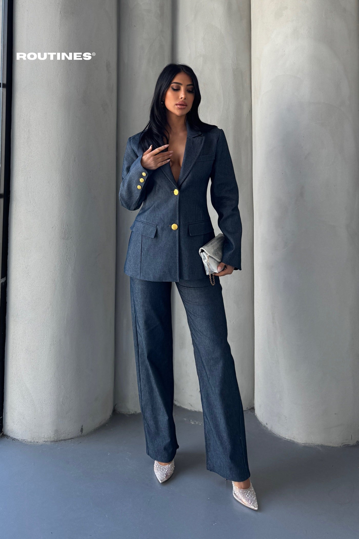 Routines Blazer Two Piece Denim Pants Set 2026