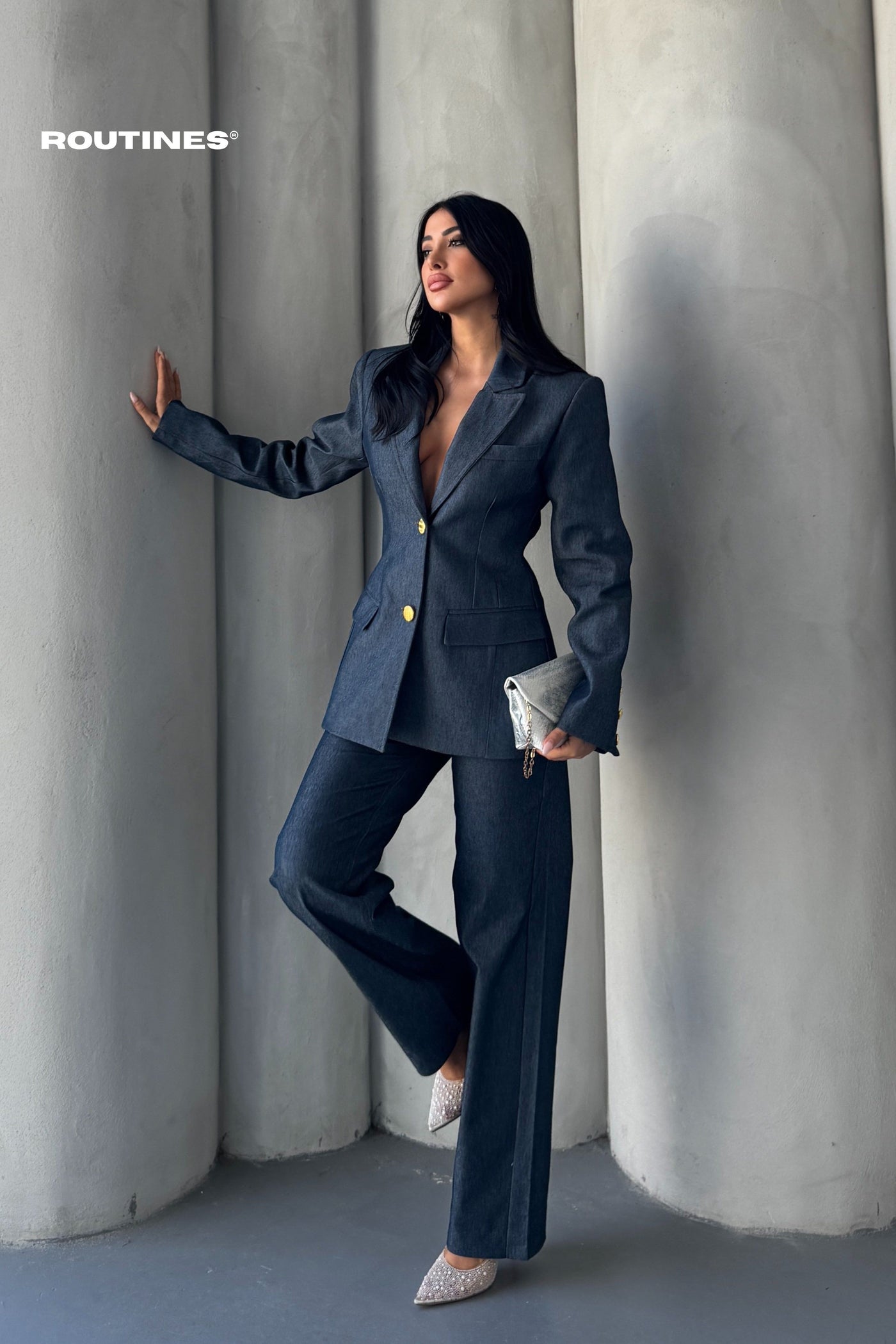 Routines Blazer Two Piece Denim Pants Set 2026