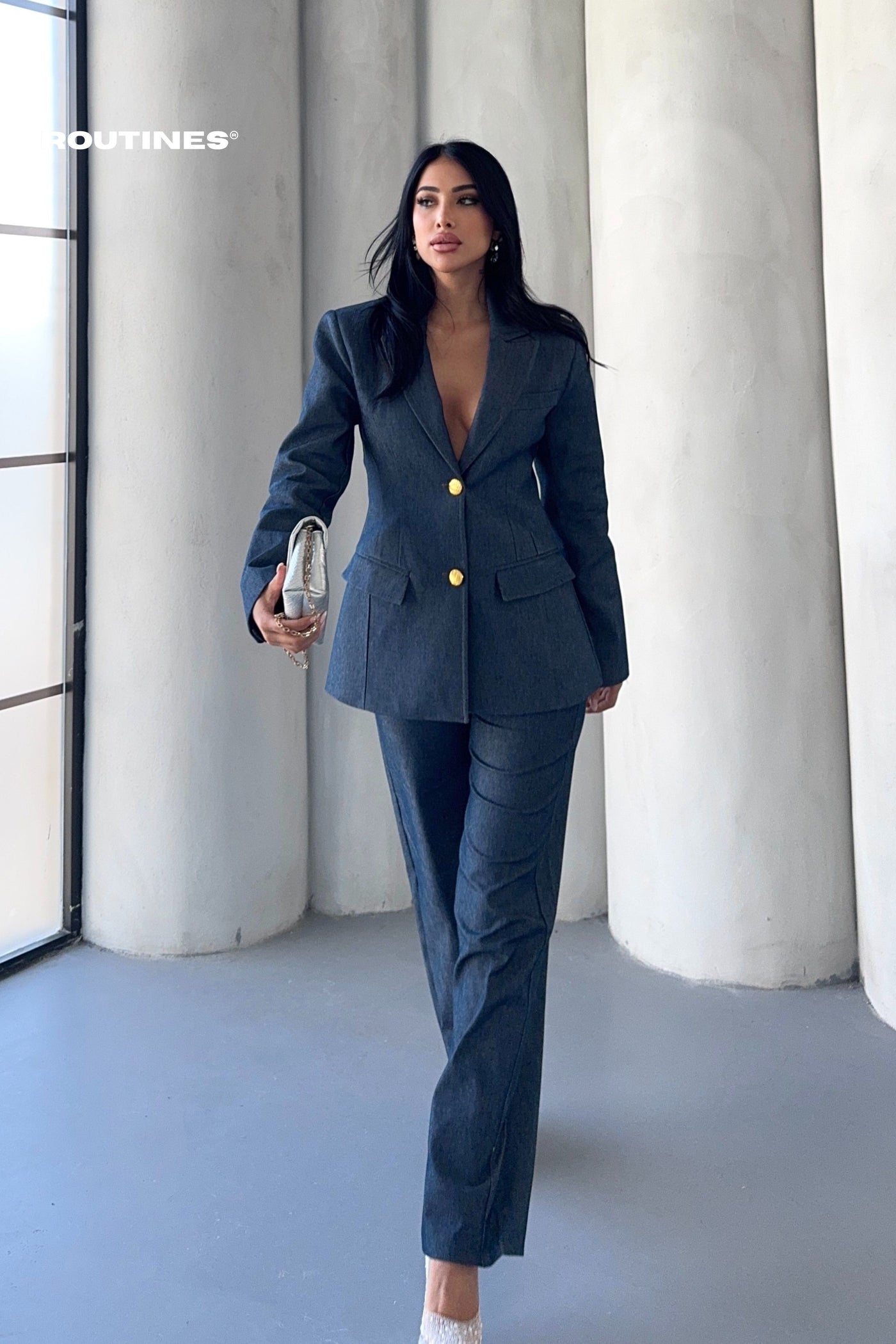 Routines Blazer Two Piece Denim Pants Set 2026