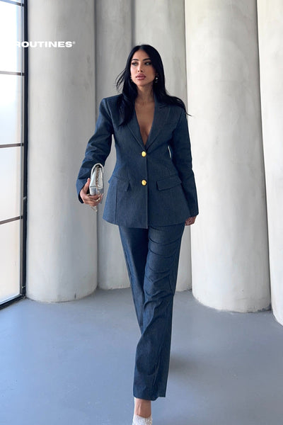 Routines Blazer Two Piece Denim Pants Set 2026