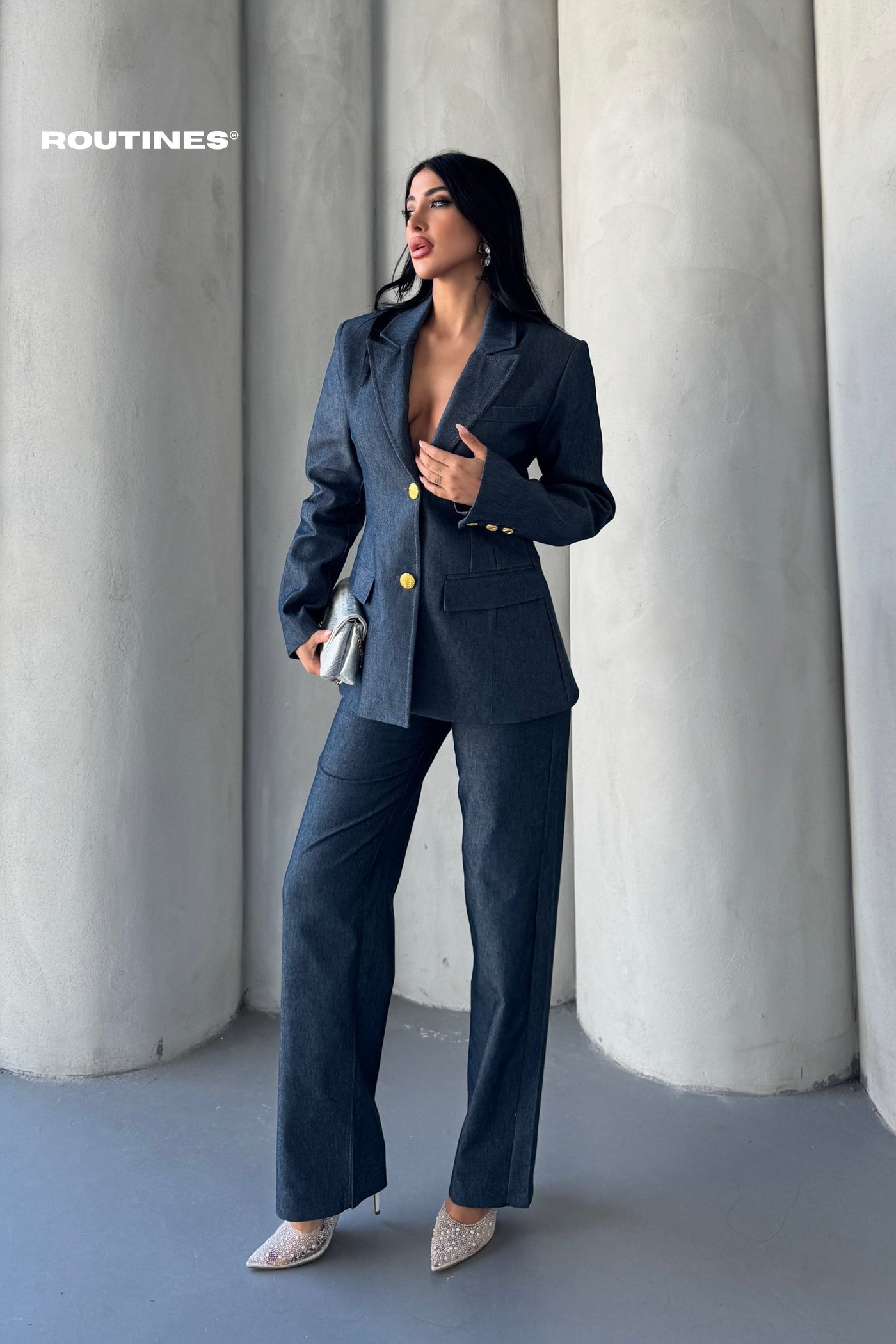 Routines Blazer Two Piece Denim Pants Set 2026