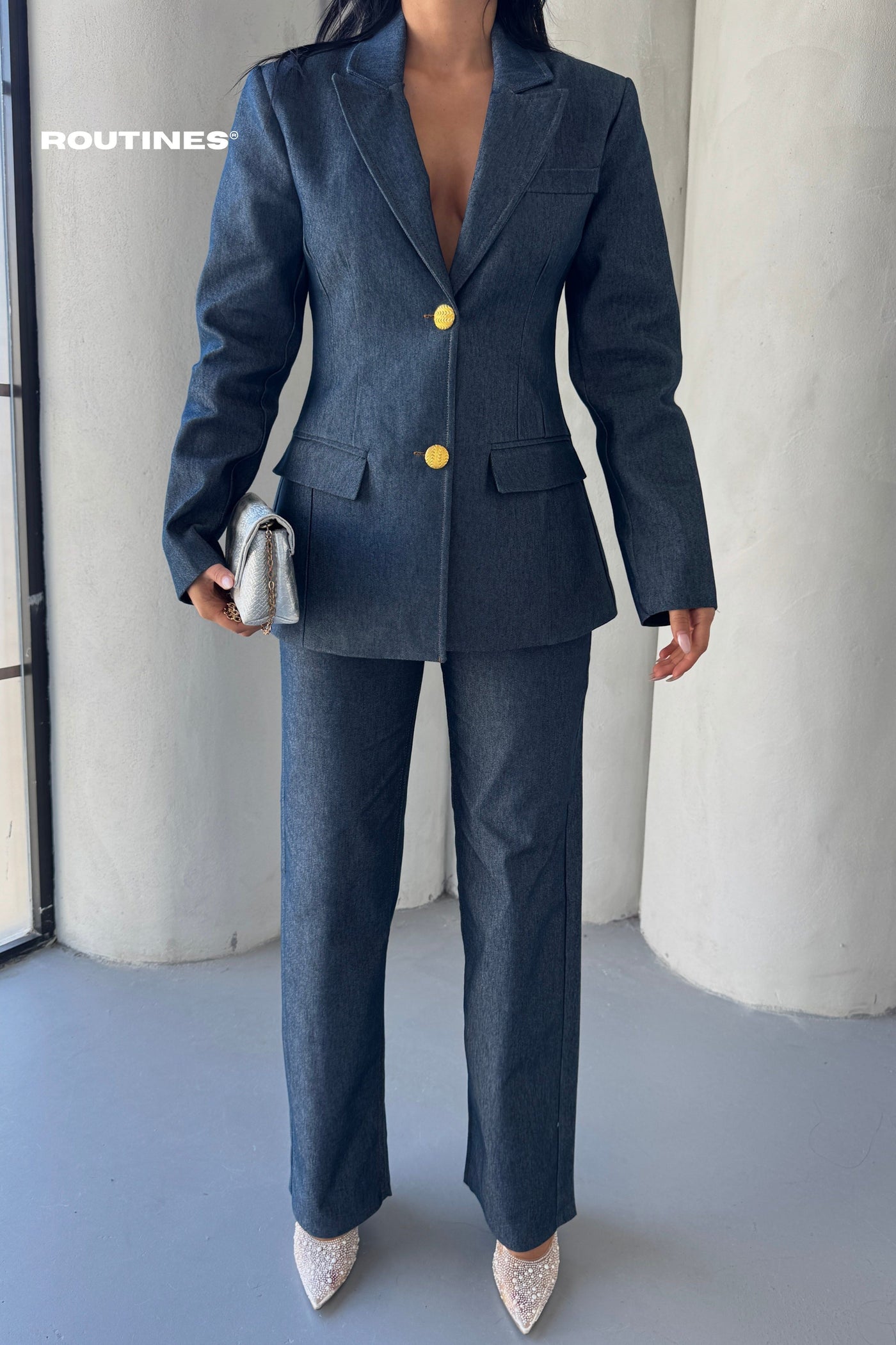 Routines Blazer Two Piece Denim Pants Set 2026