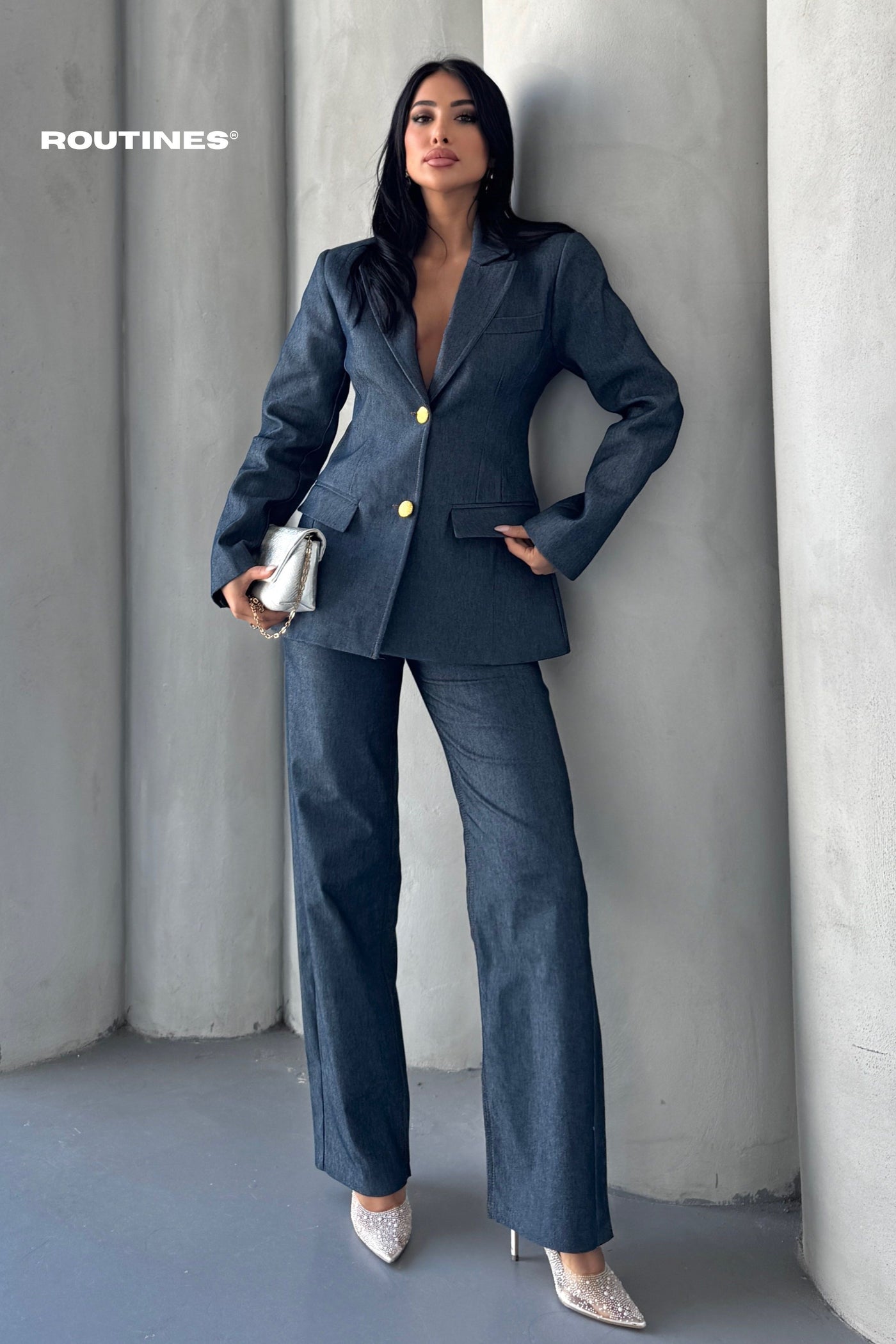 Routines Blazer Two Piece Denim Pants Set 2026