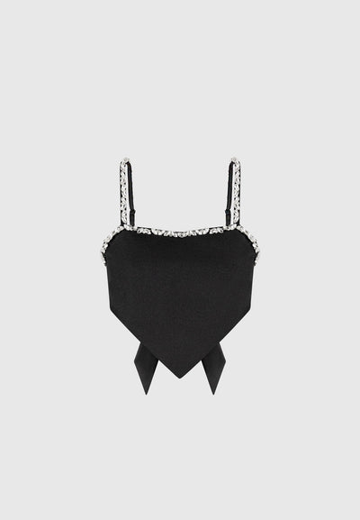 Eloise - Embellished Strap Handkerchief Top - Black