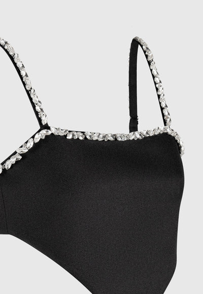 Eloise - Embellished Strap Handkerchief Top - Black